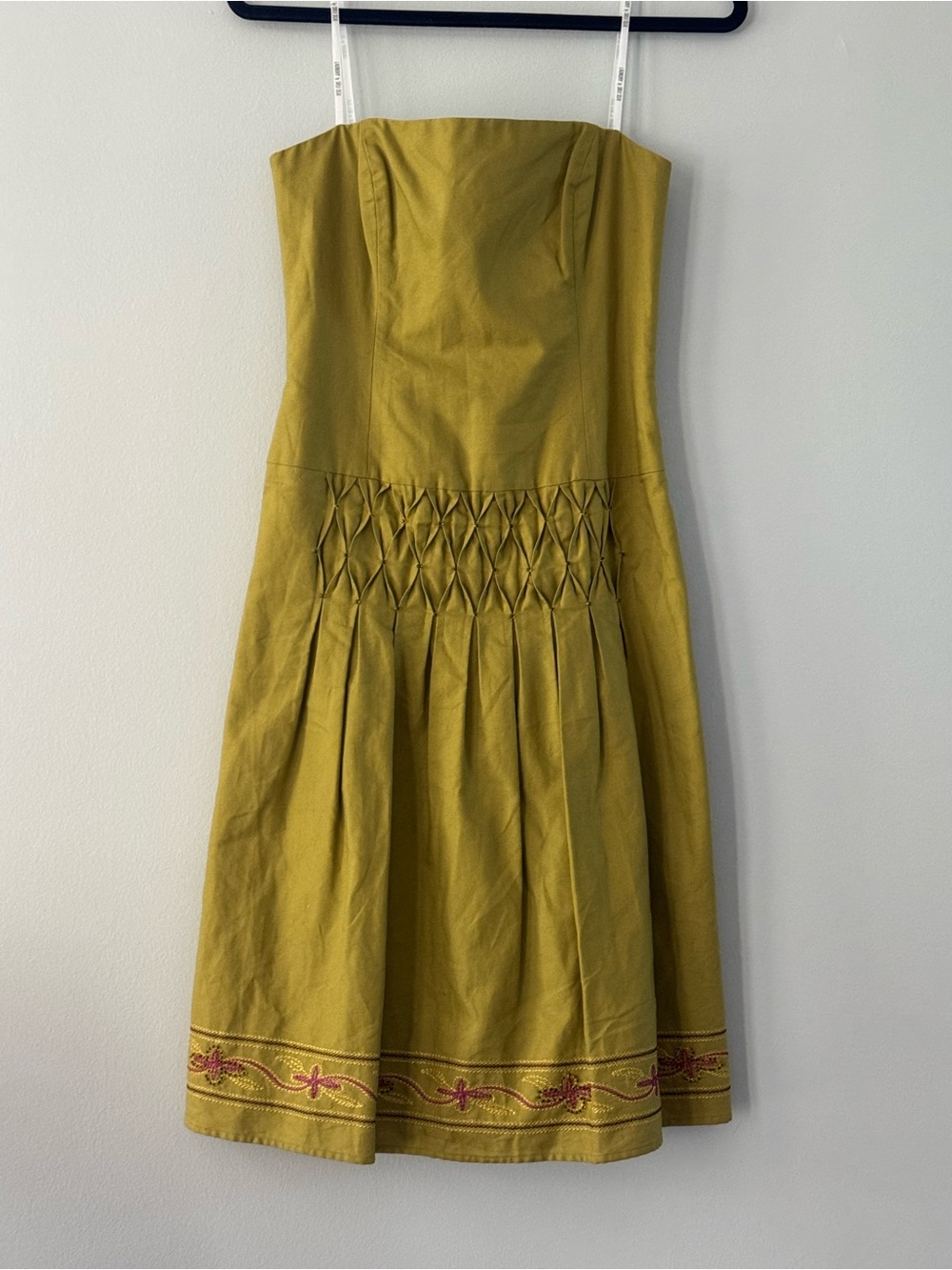 NWT Laundry by Shelli Segal Strapless Olive Green Fit & Flare Dress Embroidered